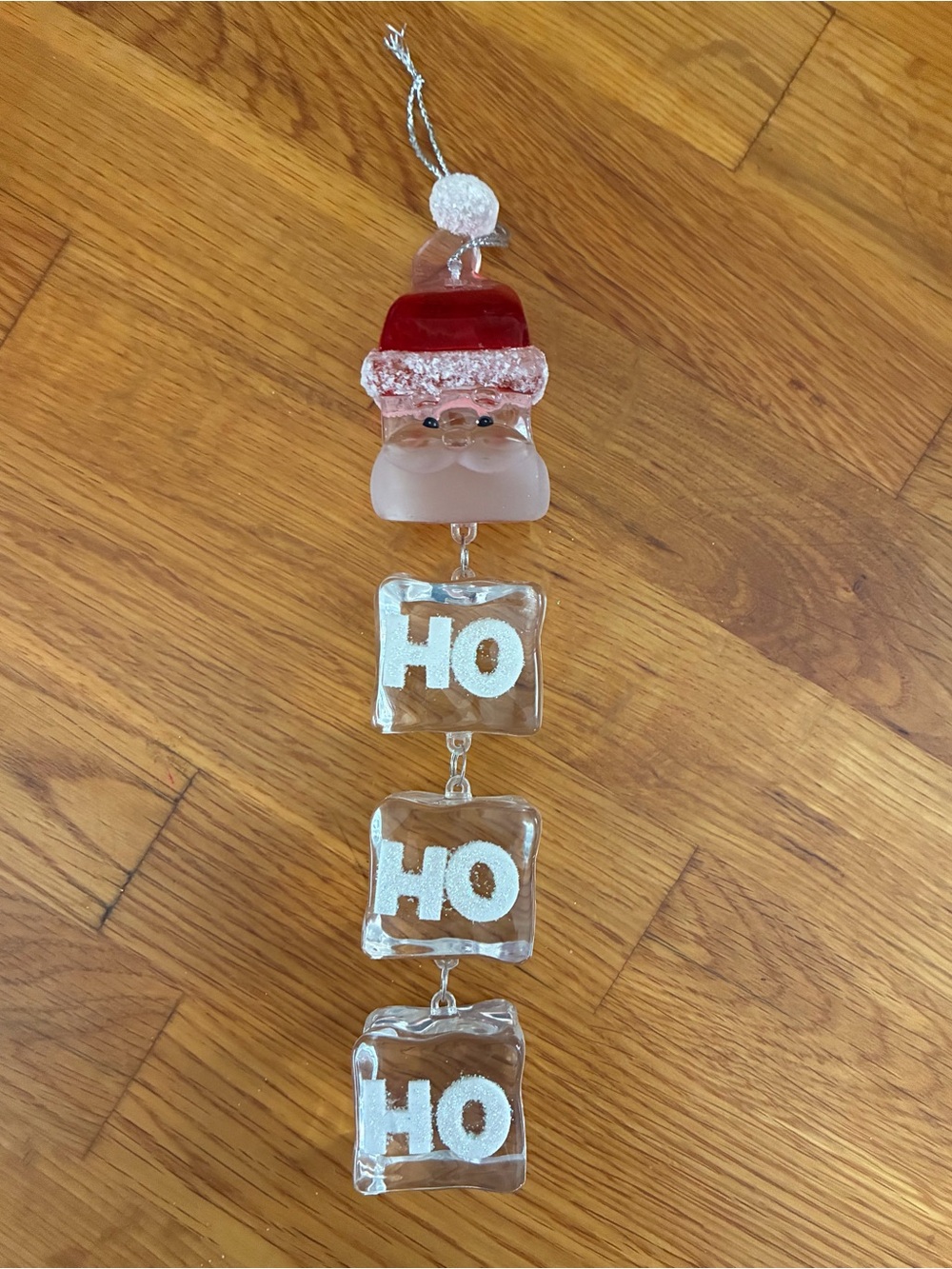 Vintage Acrylic Red Santa 'HO HO HO' Hanging Dangling Holiday Ornament